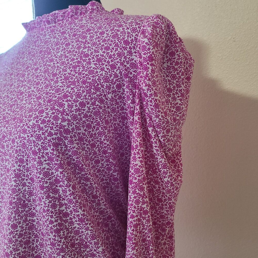 Adrianna Papell Pink Floral Top Women's Size Small High Neck 3/4 Sleeve Stretch - Picture 7 of 11